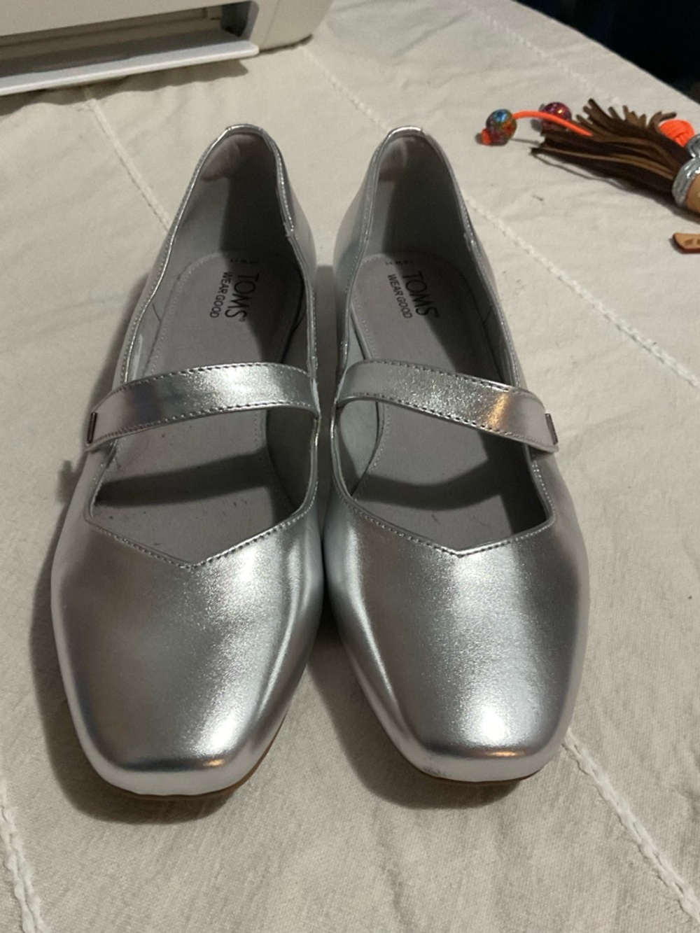 TOMS Silver Mary Jane’s with Square Toe shoes